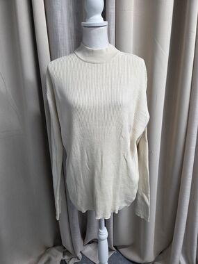 Perry Ellis Mock Neck Sweater Cream Size L Tussan Silk Cotton Cozy Chic